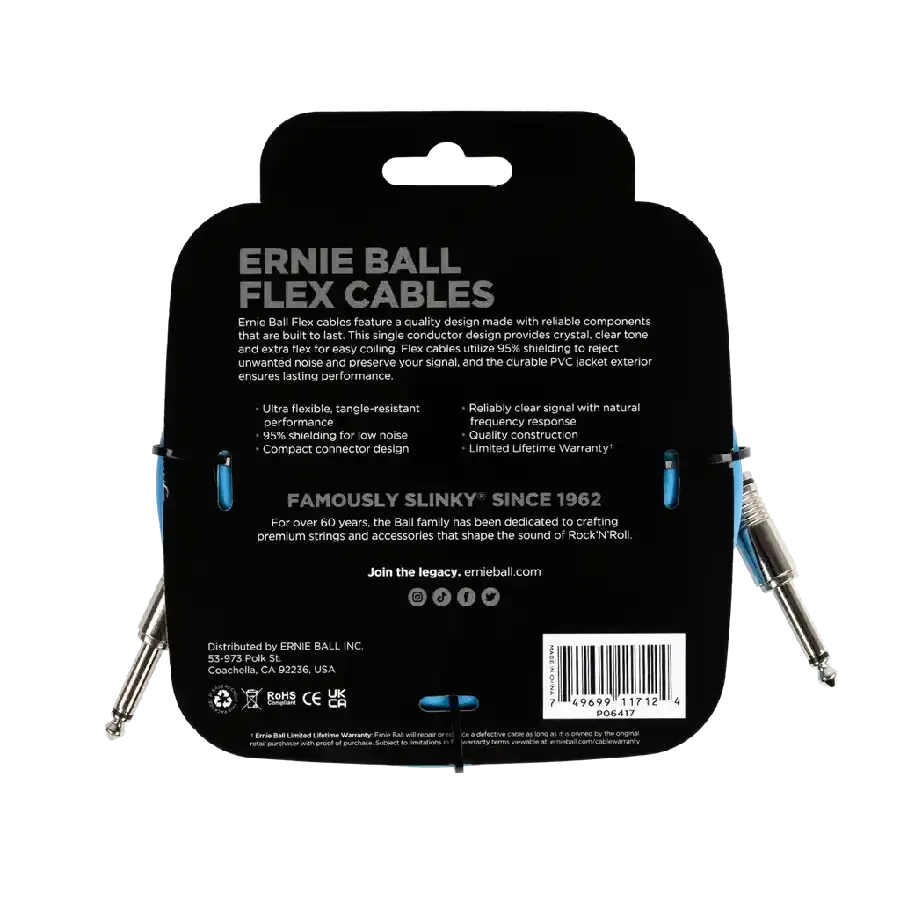Ernie Ball FLEX INSTR CABLE STRT/STRT 20FT - BLUE - MusicStreet