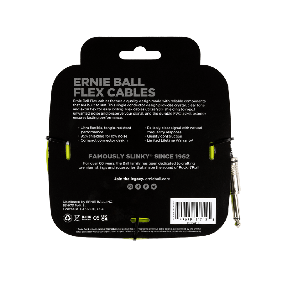 Ernie Ball FLEX INSTR CABLE STRT/STRT 20FT - GREEN