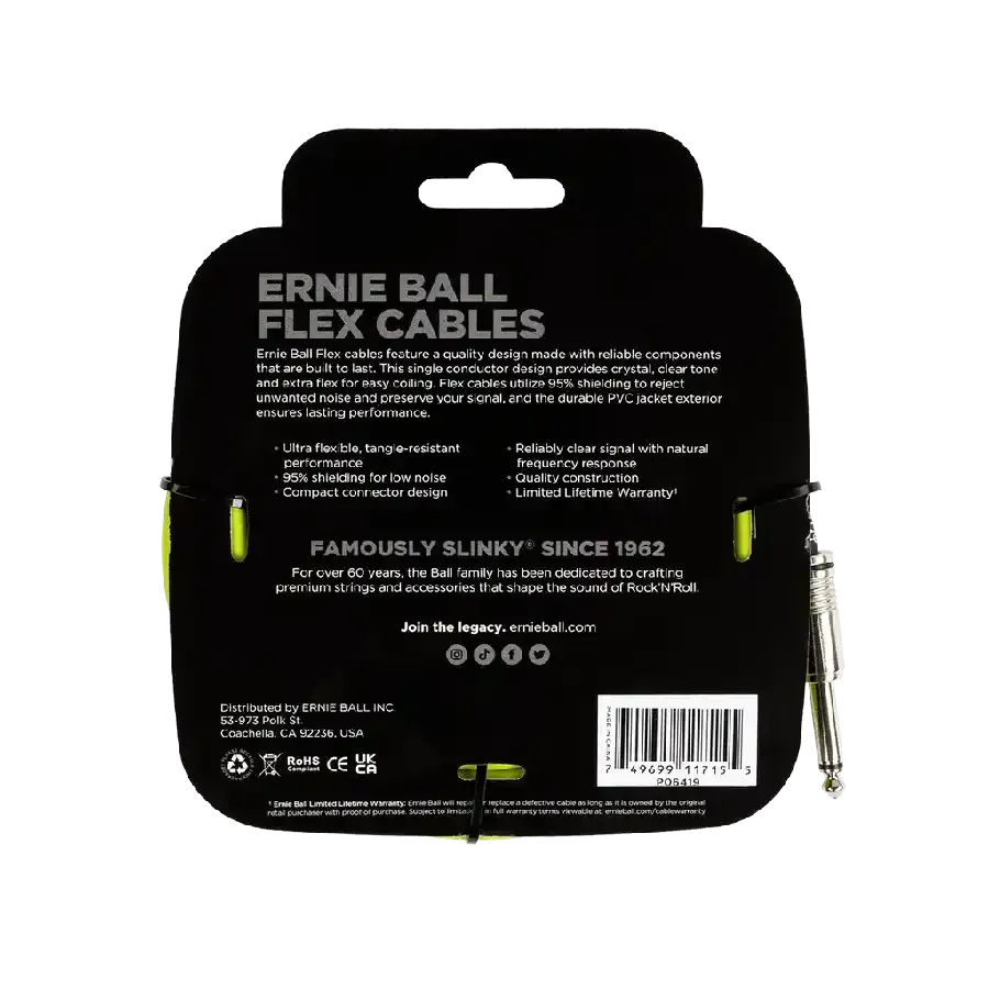 Ernie Ball FLEX INSTR CABLE STRT/STRT 20FT - GREEN - MusicStreet