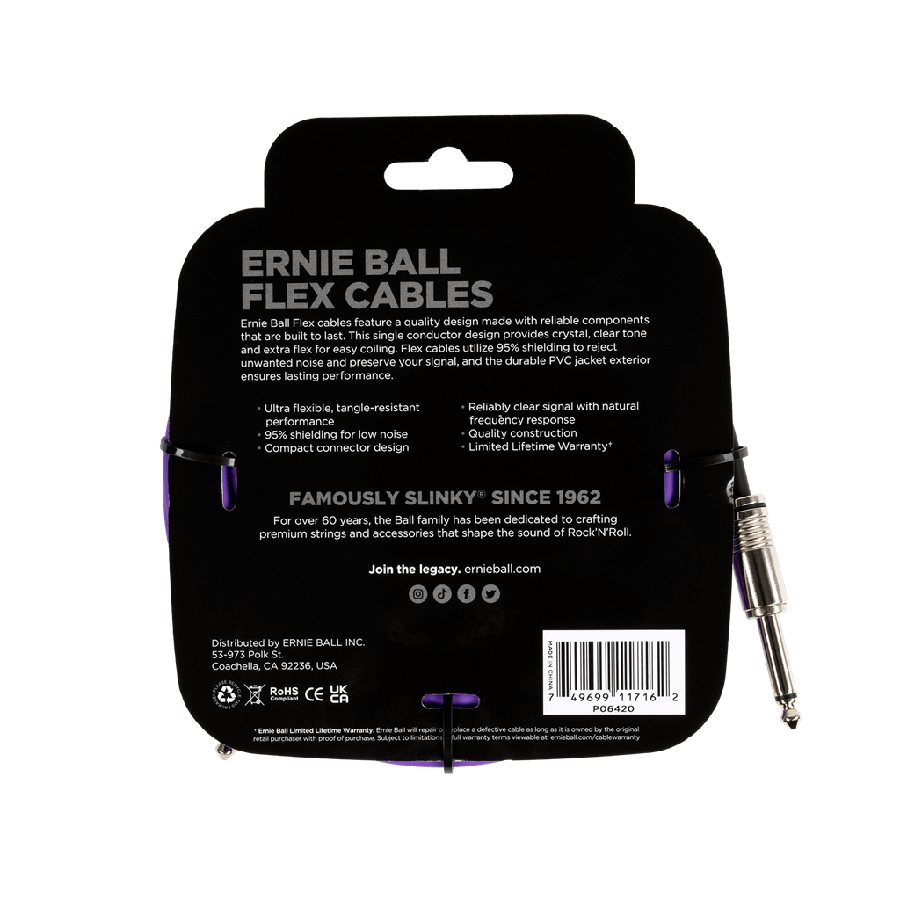 Ernie Ball FLEX INSTR CABLE STRT/STRT 20FT - PURPLE