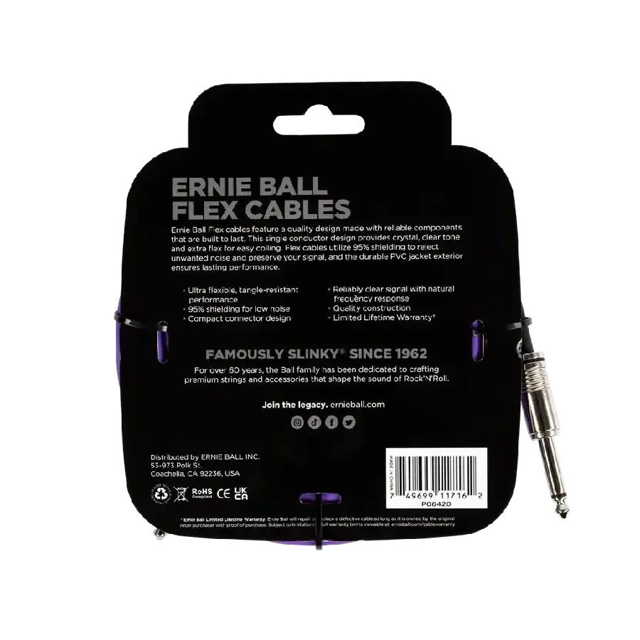 Ernie Ball FLEX INSTR CABLE STRT/STRT 20FT - PURPLE - MusicStreet