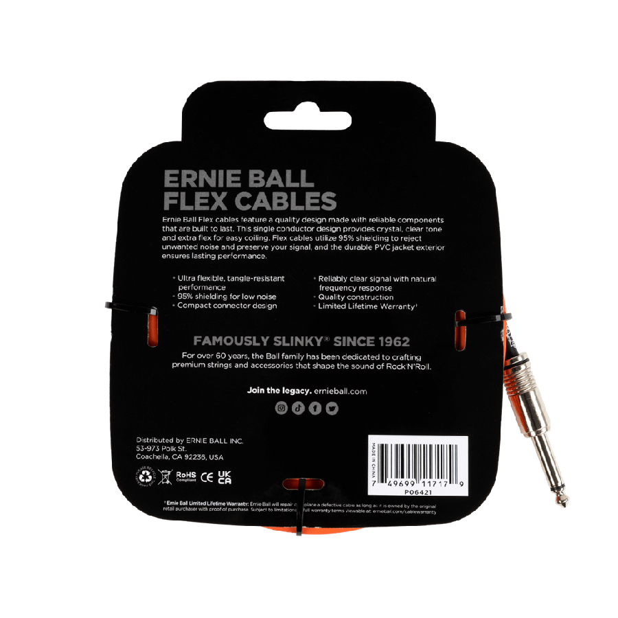 Ernie Ball FLEX INSTR CABLE STRT/STRT 20FT - ORANGE