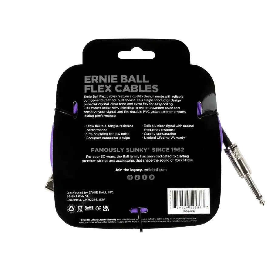 Ernie Ball FLEX INSTR CABLE STRT/ANGLE 20FT - PURPLE - MusicStreet