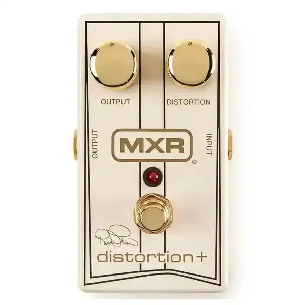 MXR RANDY RHOADS MXR® SPECIAL EDITION DISTORTION+ pedal with gold knobs and vintage design.