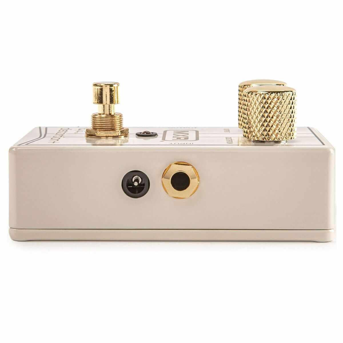 MXR RANDY RHOADS MXR® SPECIAL EDITION DISTORTION+ side view showcasing knobs and inputs.