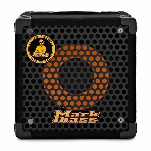Mark Bass Micromark 801 compact amplifier with 1 x 8 inch speaker, showcasing black and orange design.