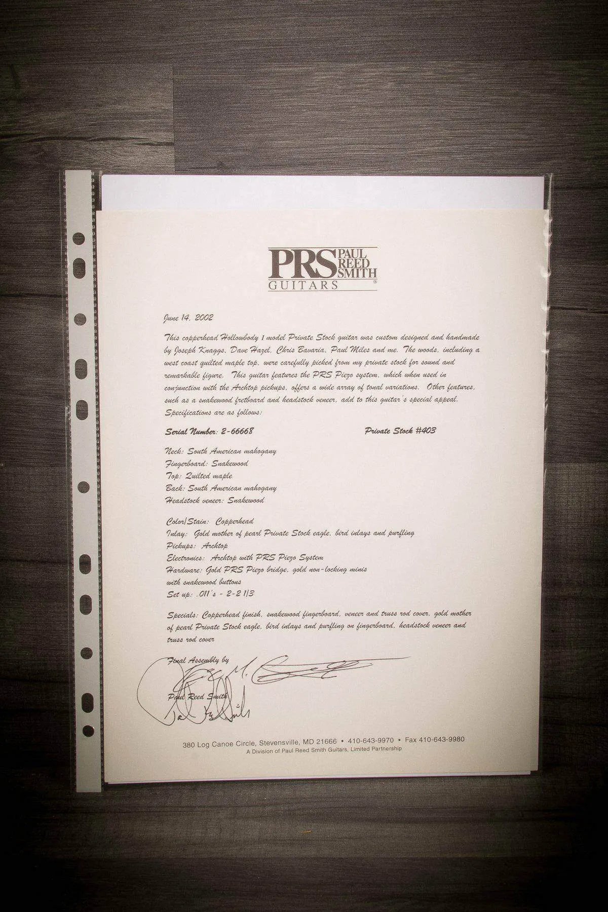 USED - PRS Private Stock (Joe Knaggs) Hollowbody I Piezo #403 (Serial: 266668)
