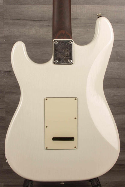 Back view of Schecter USA Nick Johnson Traditional Wembley guitar in Atomic Snow finish.