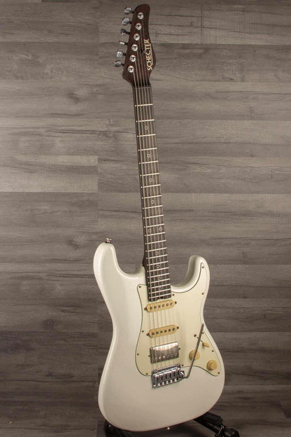 Schecter USA Nick Johnson Traditional Wembley guitar in Atomic Snow finish with nitro coating.