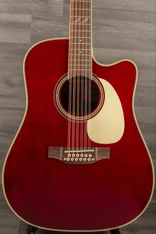 Takamine JJ325SRCL-12 John Jorgenson 12 string acoustic guitar in crimson finish.