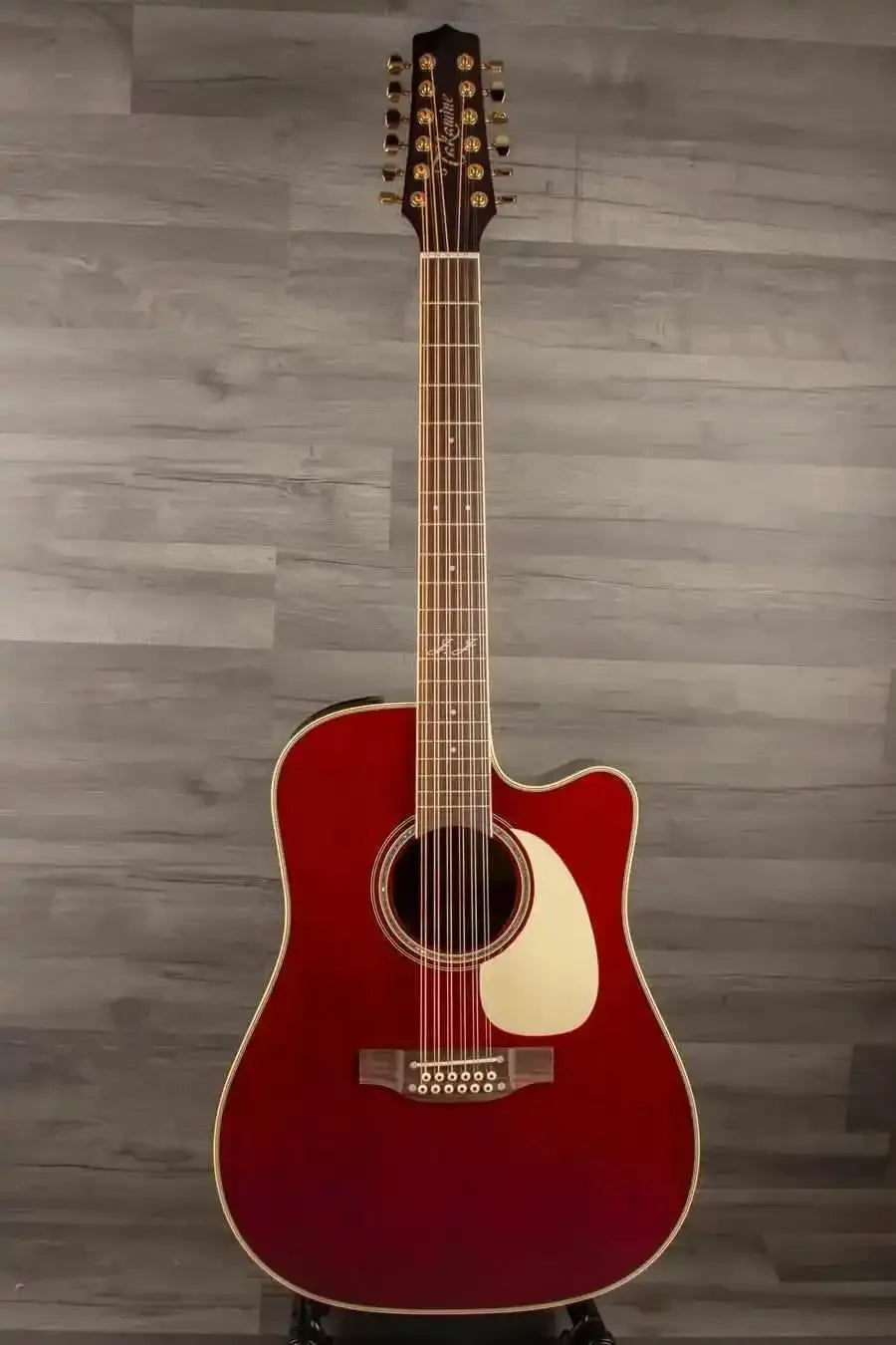 Takamine JJ325SRCL-12 John Jorgenson 12 string acoustic guitar in stunning red finish.