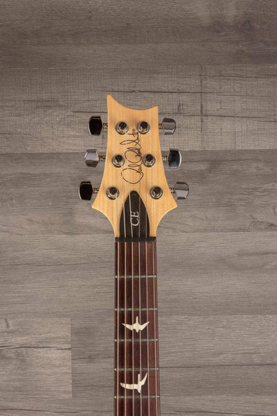 USED - PRS CE24 Semi Hollow - Fire Red guitar headstock with maple neck and PRS lettering