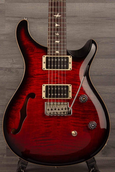 USED - PRS CE24 Semi Hollow - Fire Red with F-hole, Mahogany body, and Flamed maple top.