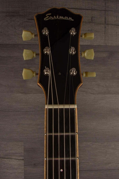 USED - Eastman T184MX - GoldBurst guitar headstock with tuning pegs and logo.