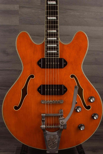 USED - Eastman T64/V Antique Varnish guitar featuring a Deluxe Laminate Top and dual dog eared P-90's.