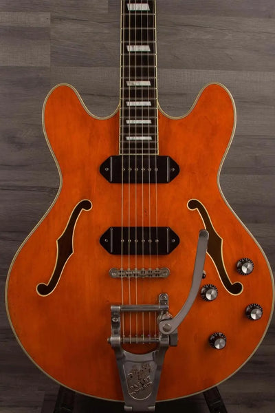 USED - Eastman T64/V Antique Varnish guitar featuring a Deluxe Laminate Top and dual dog eared P-90's.