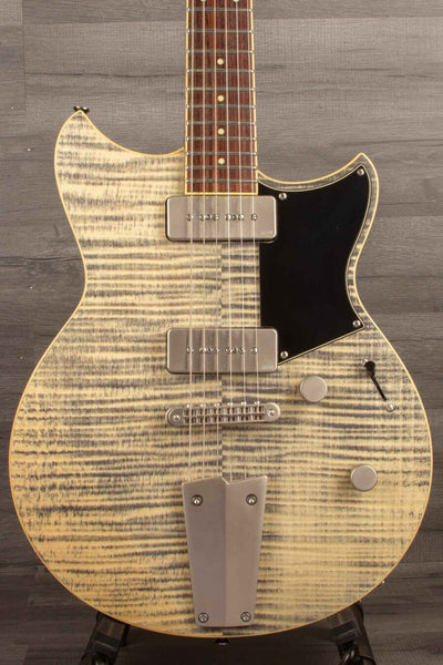 USED - Yamaha RS502T FMX guitar with flamed maple finish and P-90 pickups, showing slight wear but excellent sound quality.