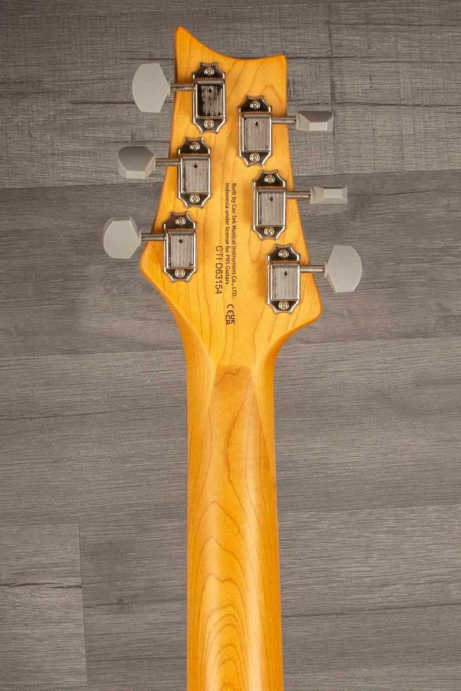 USED - PRS SE Silver Sky - Ever Green back of guitar headstock with tuning pegs and maple neck