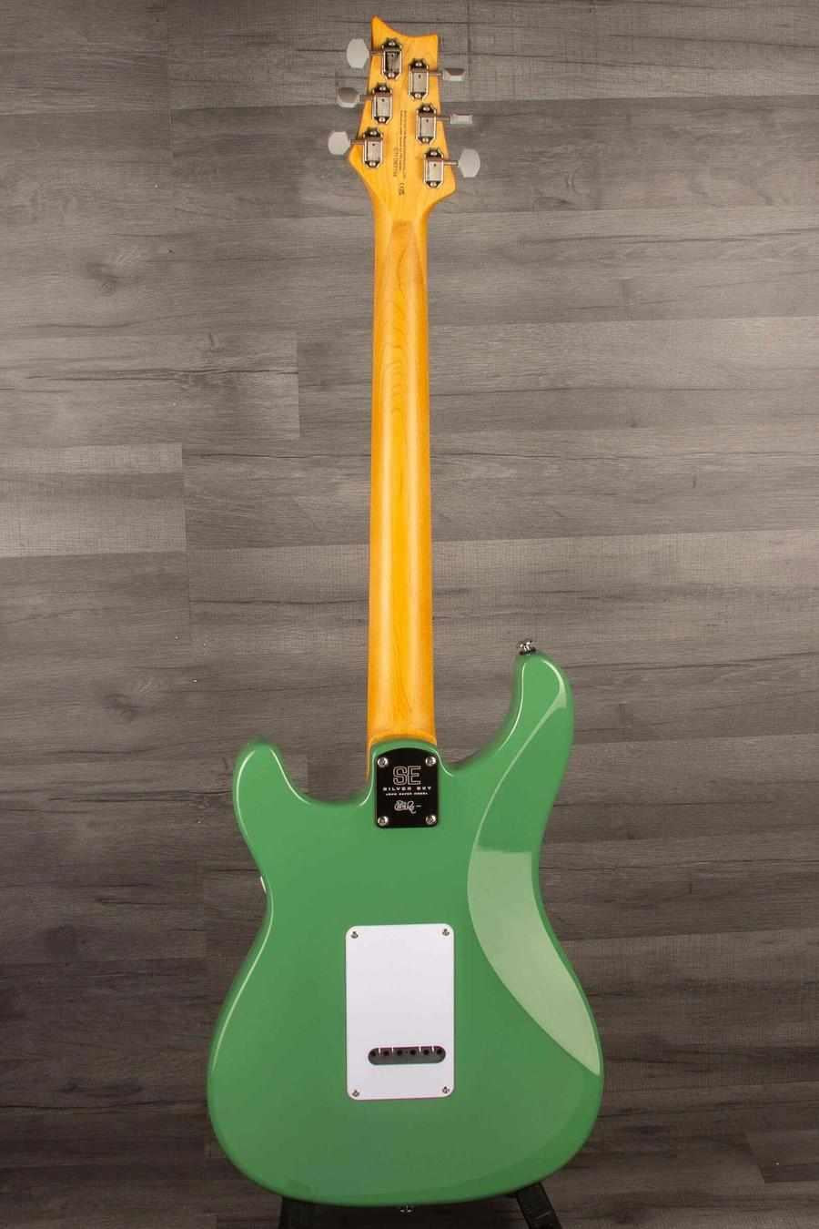 USED - PRS SE Silver Sky - Ever Green guitar back view showcasing its poplar body and maple neck.