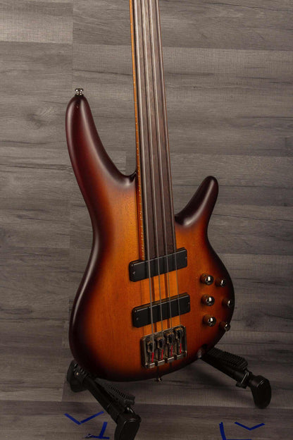 USED - Ibanez SRF700 BBF SR fretless bass - Brown burst flat, showcased in excellent condition.