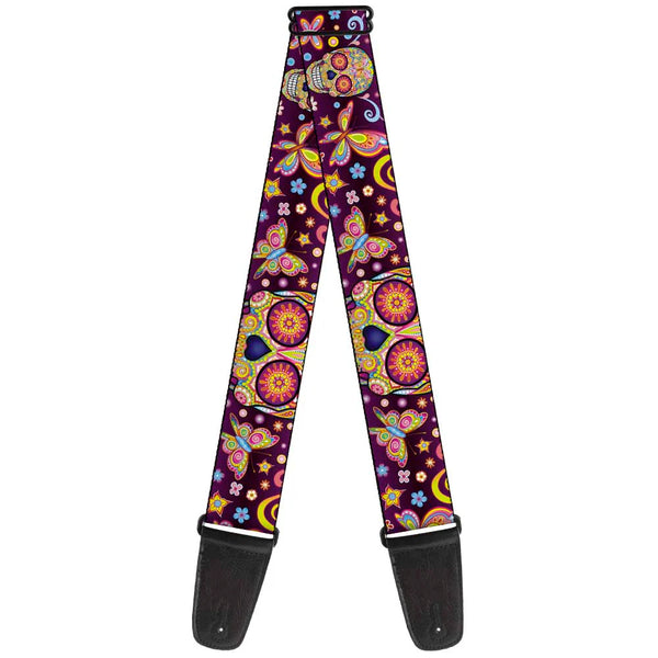 Buckle Down Strap - Mariposa Calaveras Butterflies Flowers Burgundy Multi Color - MusicStreet