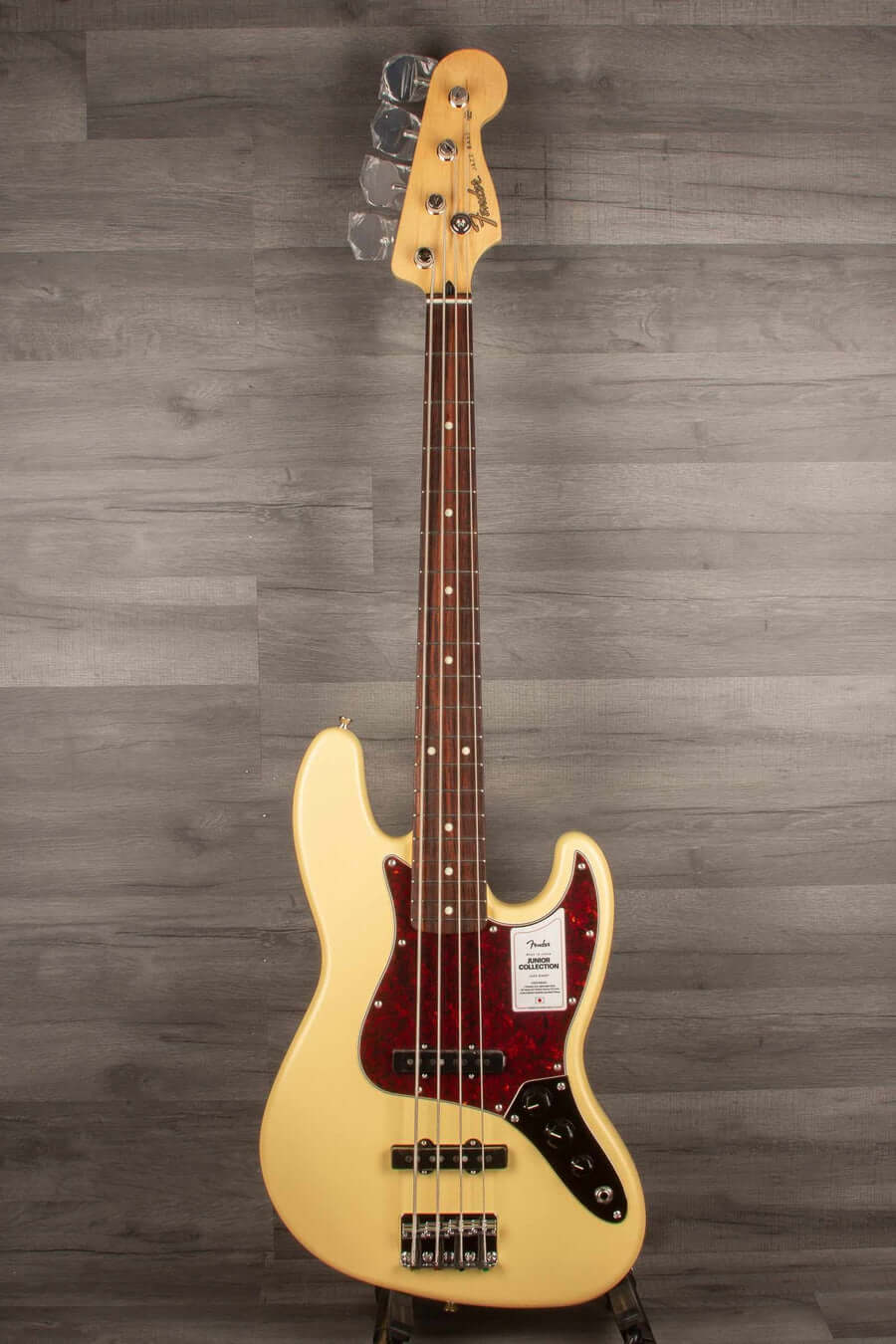 Fender Made in Japan Junior Collection Jazz Bass Guitar, Satin Vintage White - Rosewood Fingerboard