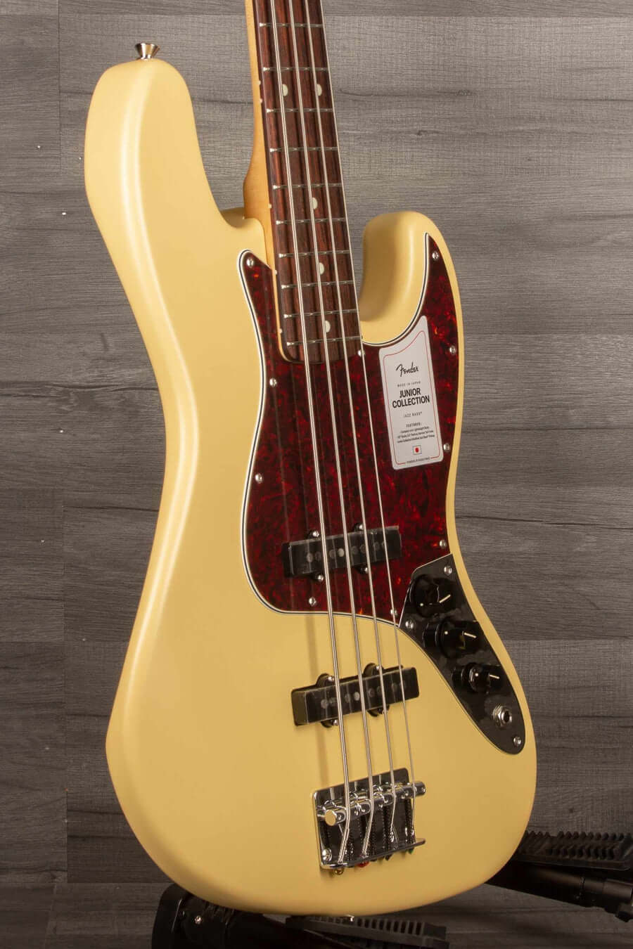 Fender Made in Japan Junior Collection Jazz Bass Guitar, Satin Vintage White - Rosewood Fingerboard