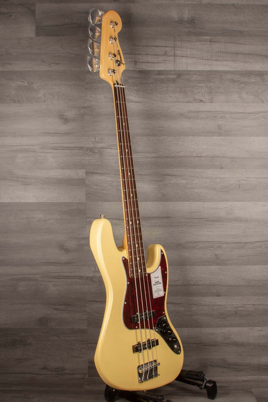 Fender Made in Japan Junior Collection Jazz Bass Guitar, Satin Vintage White - Rosewood Fingerboard
