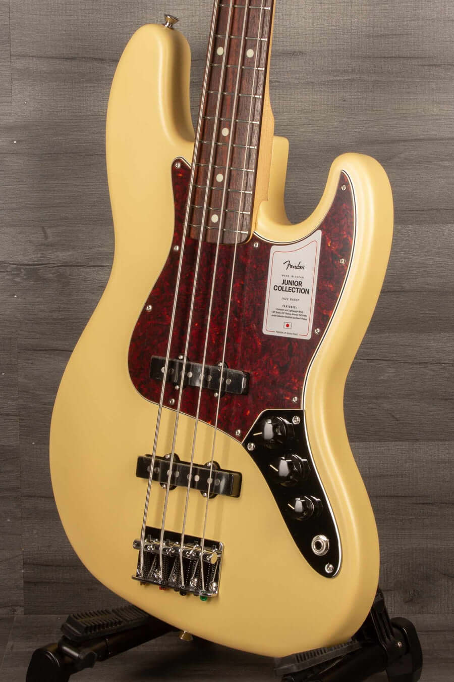 Fender Made in Japan Junior Collection Jazz Bass Guitar, Satin Vintage White - Rosewood Fingerboard