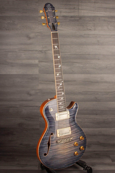 Patrick James Eggle Macon Carved Top Semi Electric Guitar - Blue Burst, Falling Leaves s#30846