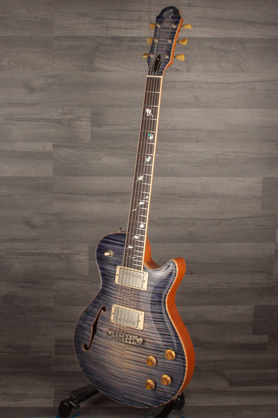 Patrick James Eggle Macon Carved Top Semi Electric Guitar - Blue Burst, Falling Leaves s#30846