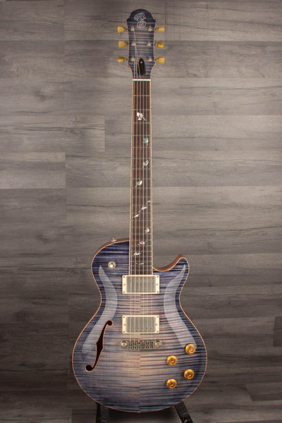 Patrick James Eggle Macon Carved Top Semi Electric Guitar - Blue Burst, Falling Leaves s#30846