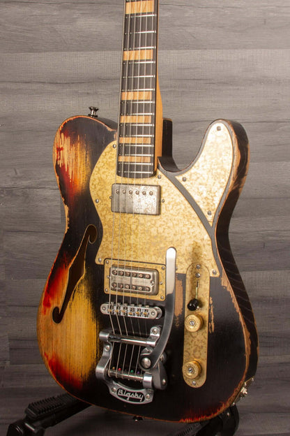 Paoletti Lounge Series Nancy Electric Guitar, Heavy Relic Black over Sunburst s#196522