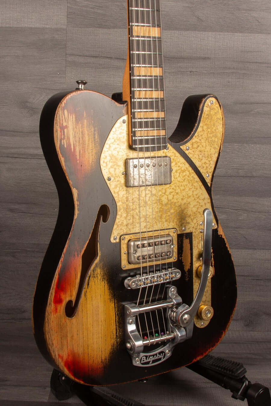 Paoletti Lounge Series Nancy Electric Guitar, Heavy Relic Black over Sunburst s#196522