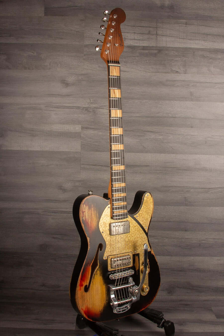Paoletti Lounge Series Nancy Electric Guitar, Heavy Relic Black over Sunburst s#196522