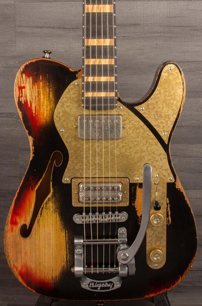Paoletti Lounge Series Nancy Electric Guitar, Heavy Relic Black over Sunburst s#196522