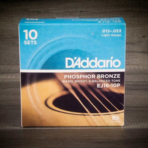 D'addario Strings D'Addario EJ16 Phosphor Bronze 12-53 Acoustic Guitar Strings 10 Pack