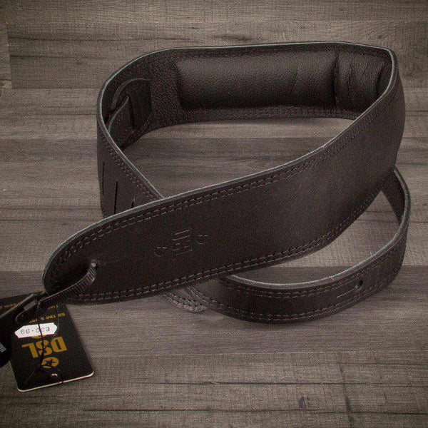 Dsl Sge Guitar Strap 2.5 Inch Wide Black Leather With Black Stitch - MusicStreet