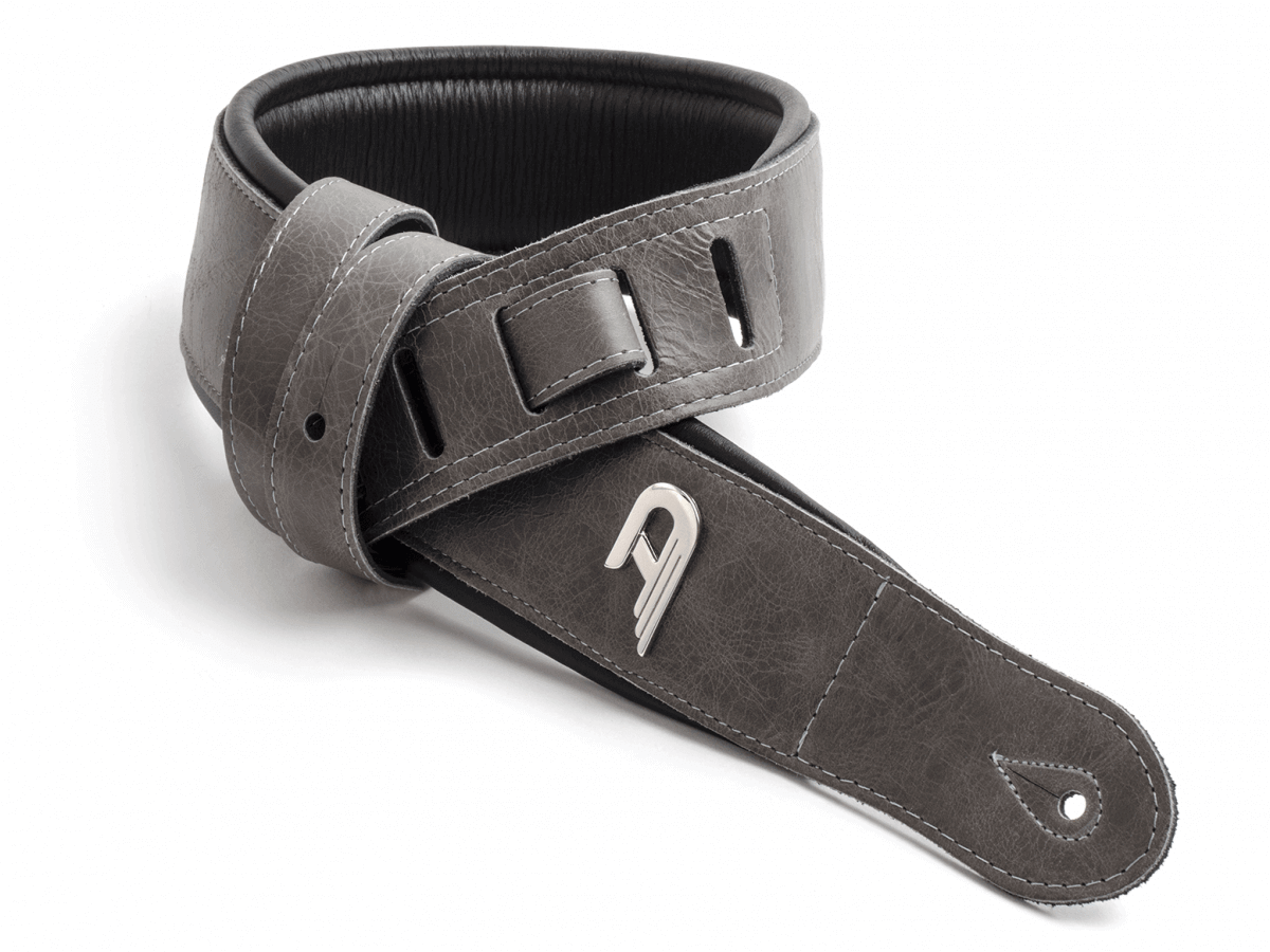 Duesenberg Custom Leather Padded Strap - Grey on Black