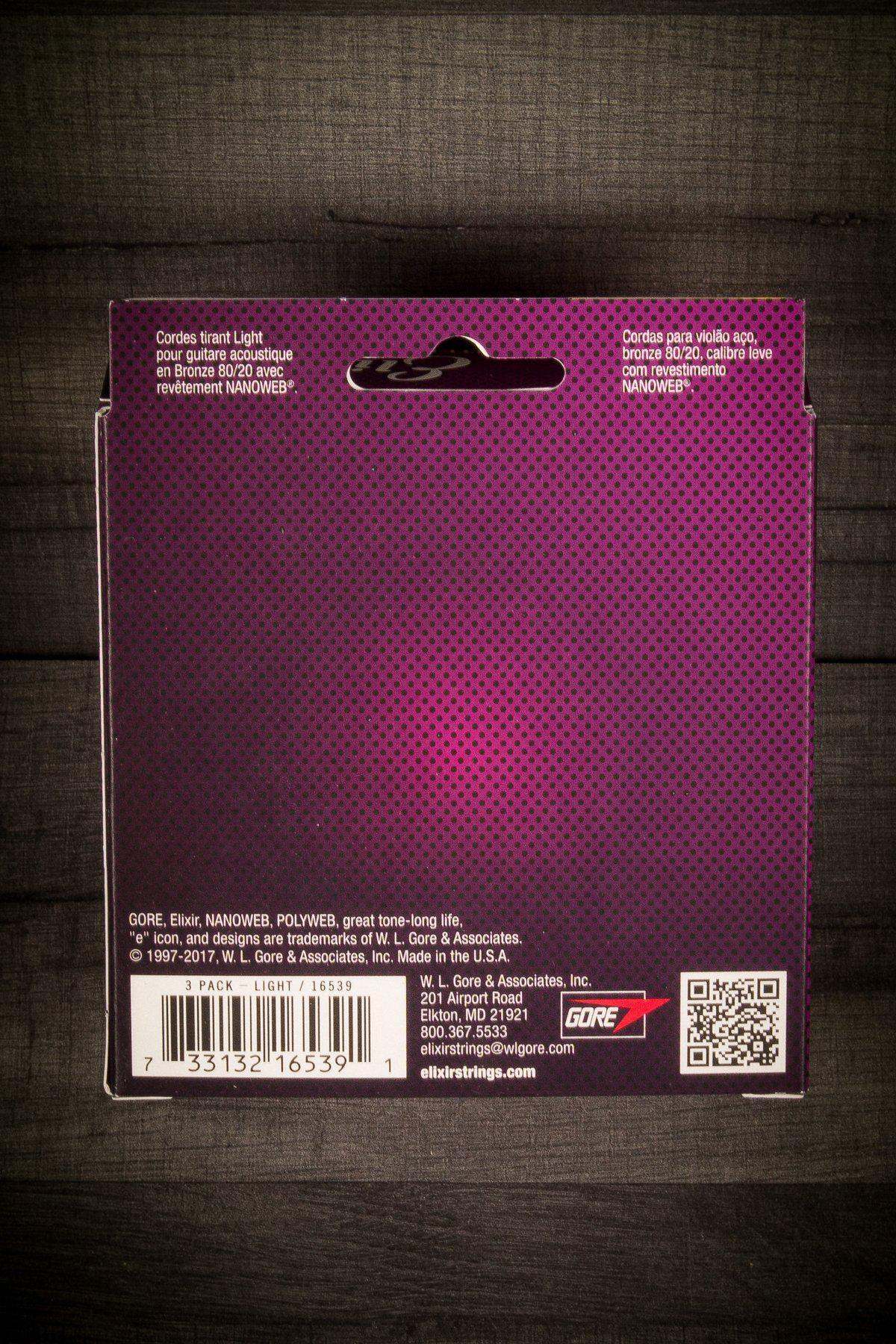 Elixir Acoustic Nanoweb Guitar Strings 3 Pack: 12-53