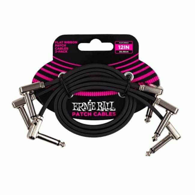 Ernie Ball 12” Flat Ribbon Patch Cable 3-Pack Black