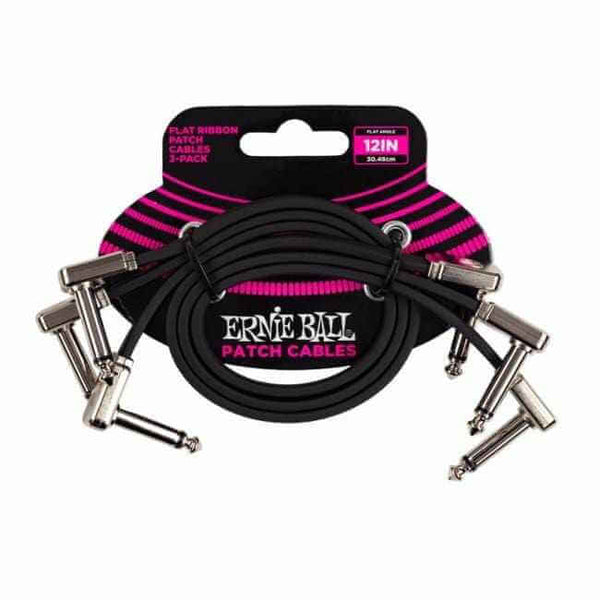 Ernie Ball 12” Flat Ribbon Patch Cable 3-Pack Black