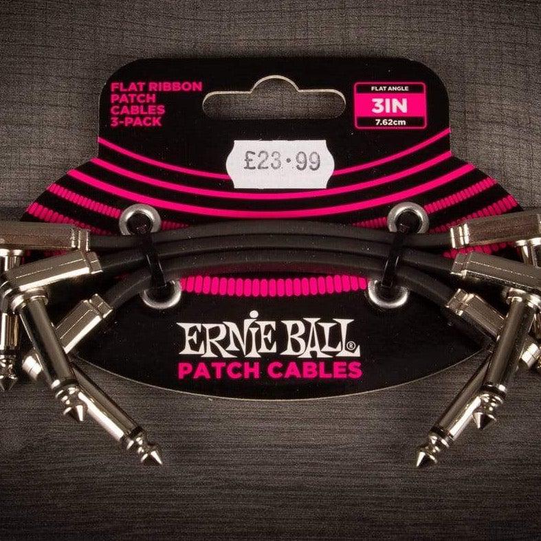 Ernie Ball Accessories Ernie Ball 3” Flat Ribbon Patch Cable 3-Pack Black
