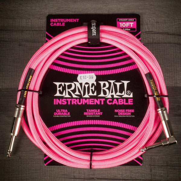 Ernie Ball Accessories Ernie Ball Angled Guitar Cable Neon Pink - 10 Ft