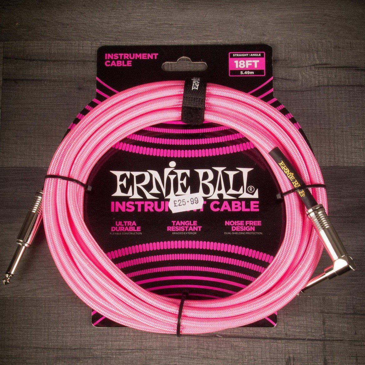 Ernie Ball Accessories Ernie Ball Angled Guitar Cable Neon Pink - 18 Ft