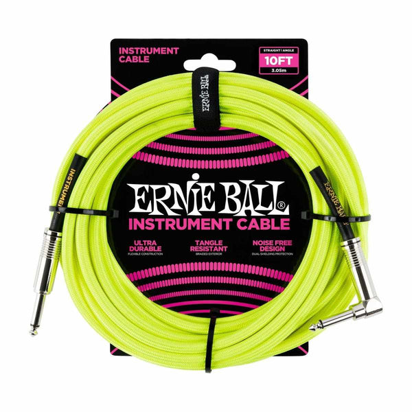 Ernie Ball Angled Guitar Cable Neon Yellow - 10 Ft