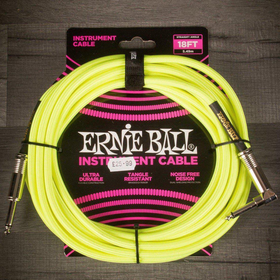 Ernie Ball Accessories Ernie Ball Angled Guitar Cable Neon Yellow - 18 Ft