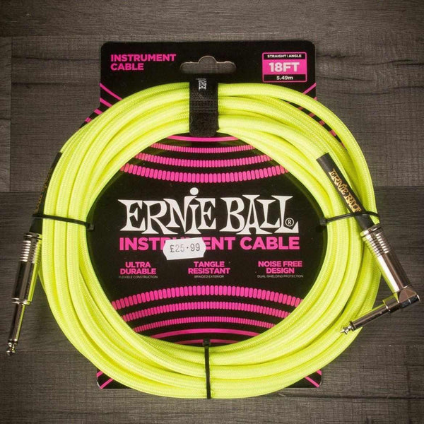 Ernie Ball Angled Guitar Cable Neon Yellow - 18 Ft