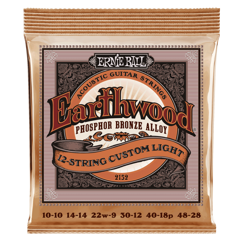 Ernie Ball 2152 Earthwood 12 String Phosphor Bronze Acoustic Guitar Strings Custom Light