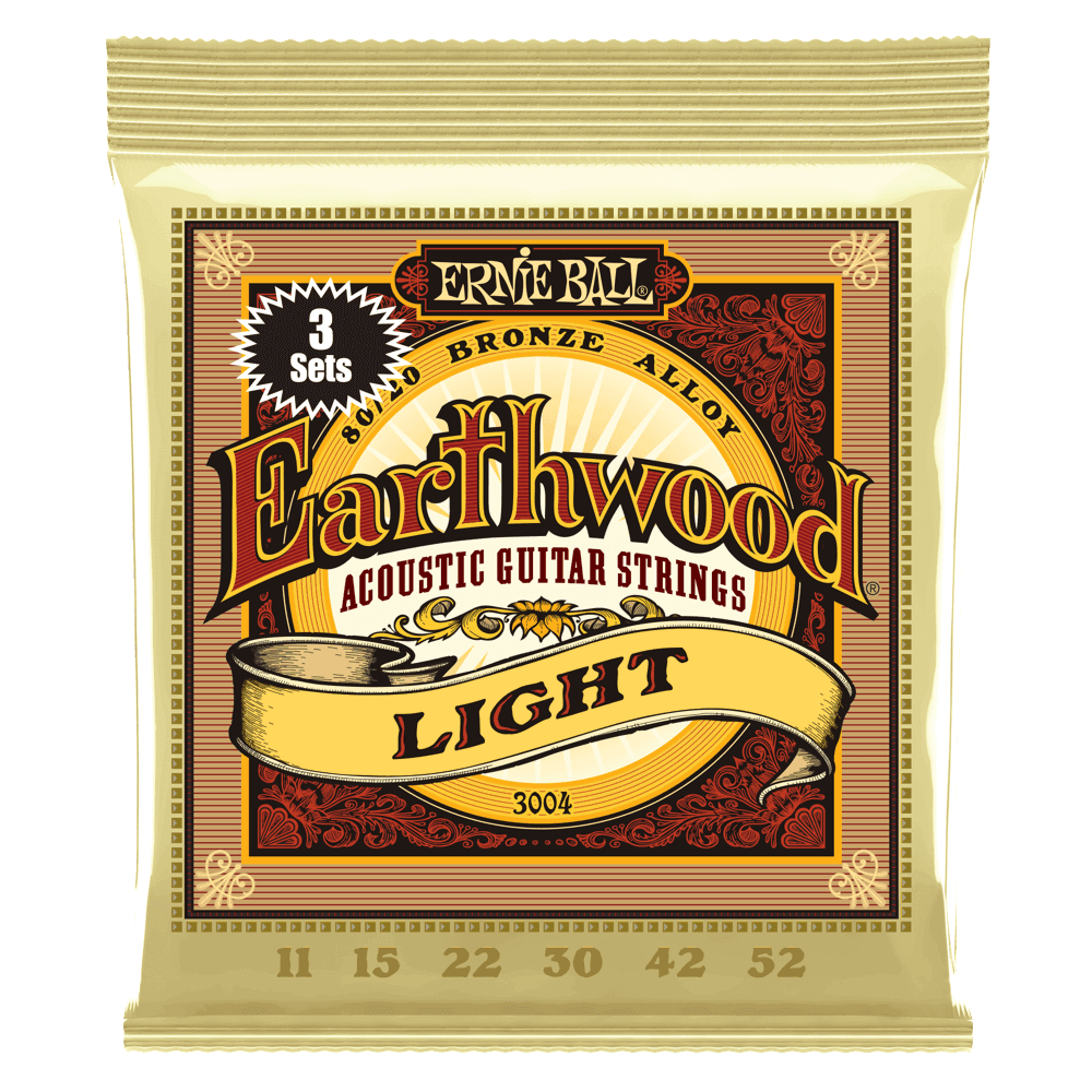 Ernie Ball Strings Ernie Ball 3004 Earthwood Light 80/20 Bronze 11-52 - 3 Pack